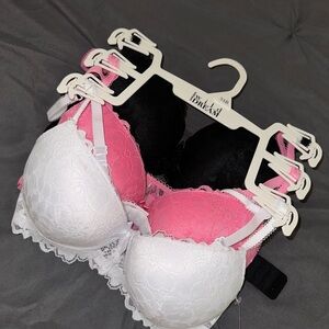 Elegant Lace Bra Trio - Black, Pink, and White